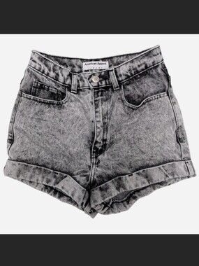 American Apparel Vintage 00s Black & Grey Denim Acid Wash Shorts, Size 26